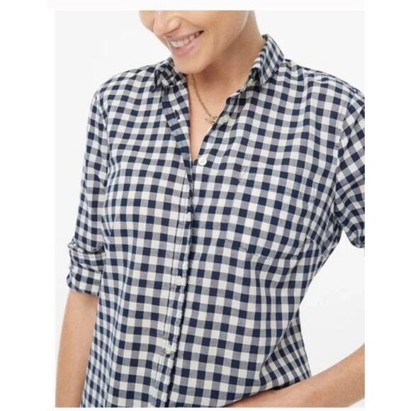 J CREW Womens Shirt Gingham Signature Fit Button Up Navy Blue White Plaid XS - Picture 4 of 12